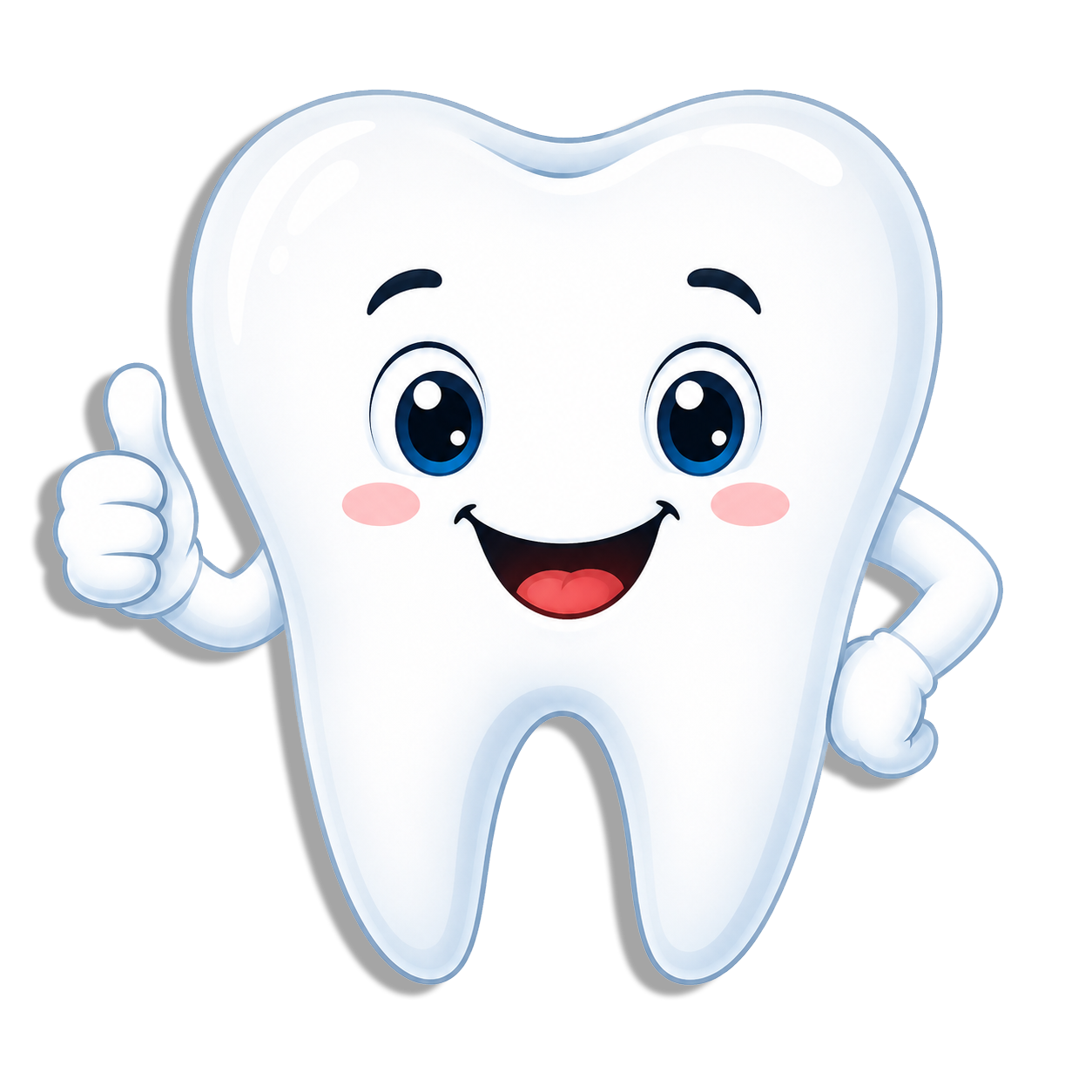 Smiling cartoon tooth giving a thumbs up